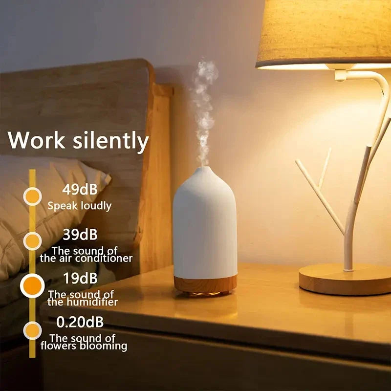 Aromisca Ceramic Aroma Diffuser | 100 ml Ultrasonic Humidifier | 7 LED Colors & Timer | Handmade Design | EU Plug