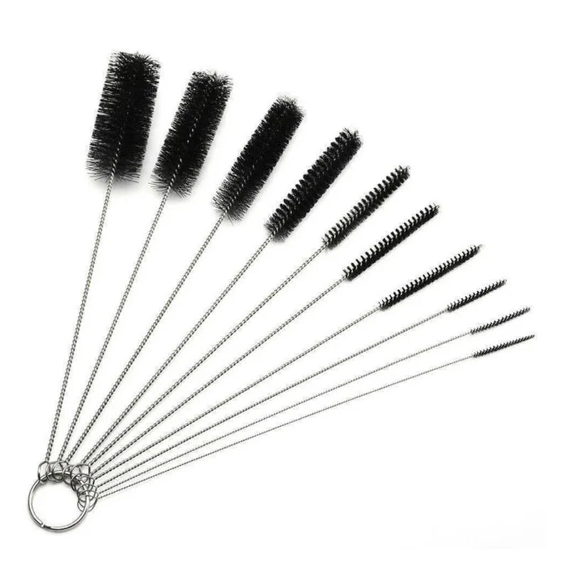 Brushilo Cleaning Brush Set 10-piece | Stainless Steel with Nylon Bristles | For Straws, Bottles, Tubes & Laboratory Equipment