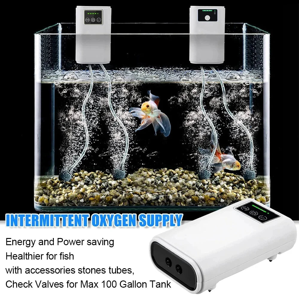 AquaLino SmartOxy Rechargeable Oxygen Pump for Aquarium & Outdoor | Quiet Air Pump with Battery & USB | Automatic AC/DC Switch & LED Display