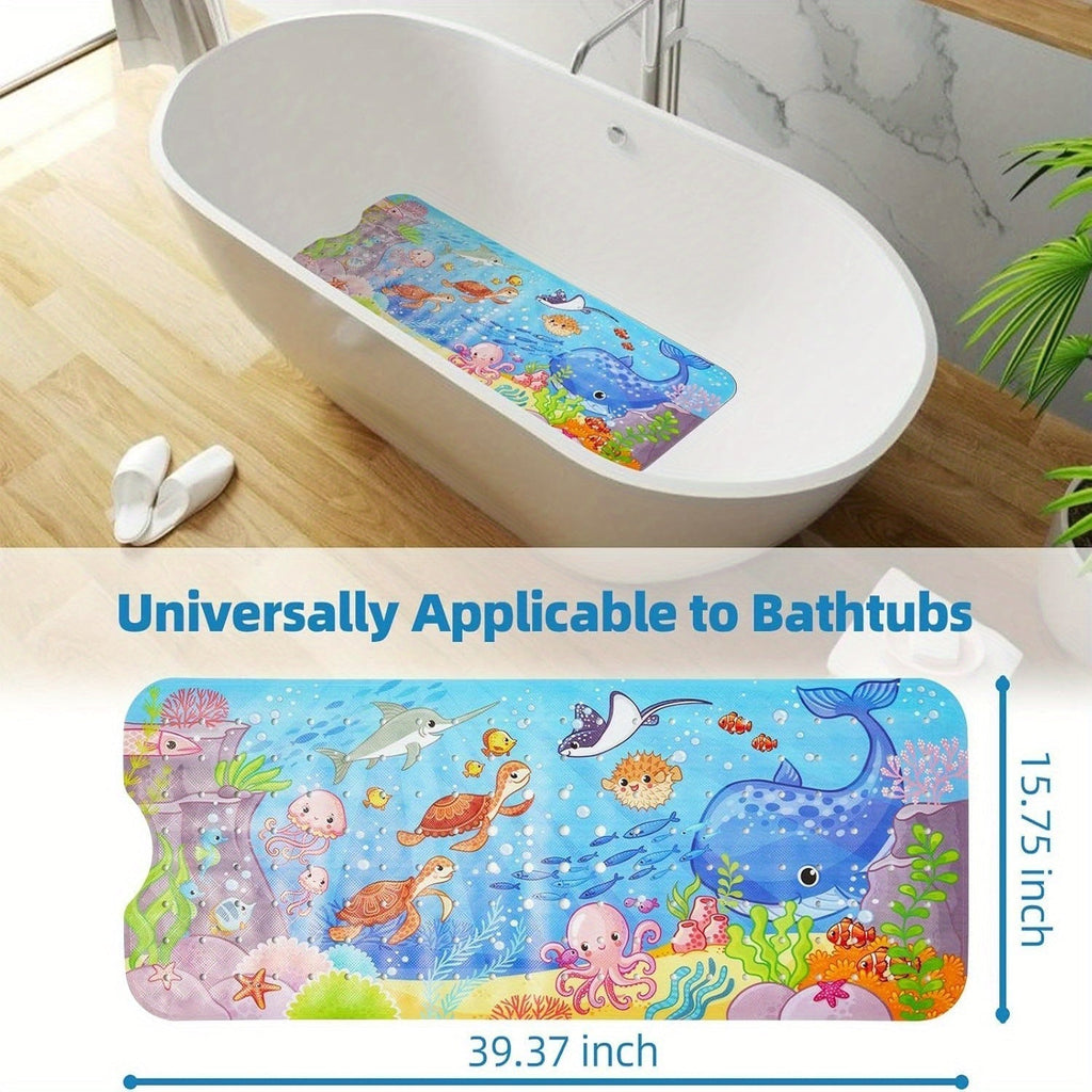 Anti-Slip Bathtub Mat AquaBuddy | Extra Long & Washable | With Ocean Motif & Suction Cups | For Children's Bath