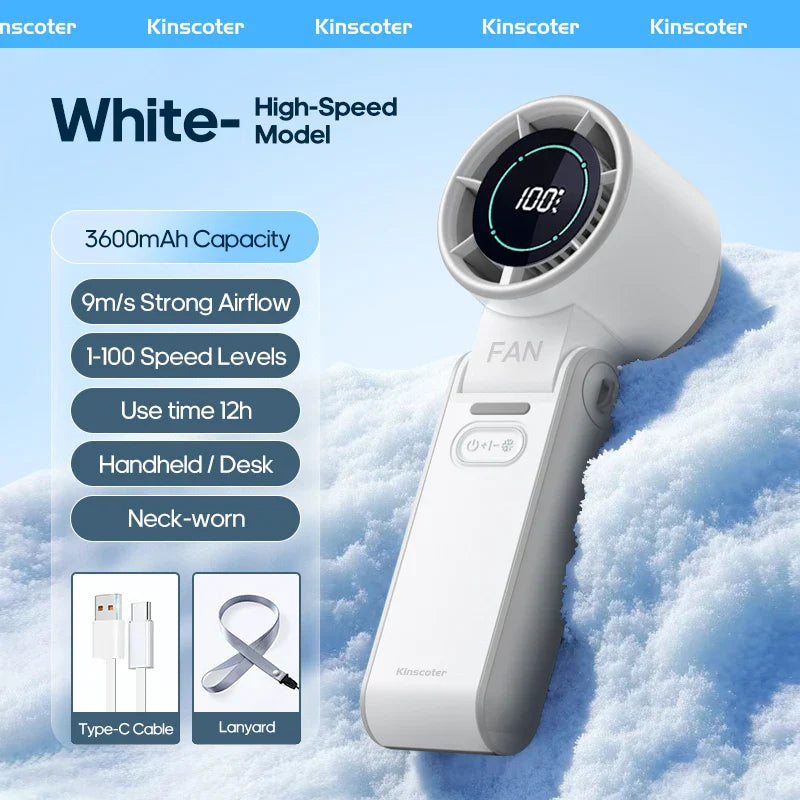 CoolityGo handheld fan with ice-cool technology | 100 speed levels | 3600mAh battery | Foldable & ultra-lightweight