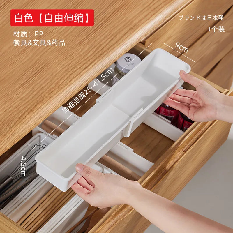 FlexiSort Cutlery Tray | Extendable Cutlery Organizer | Flexible & Space-Saving | White