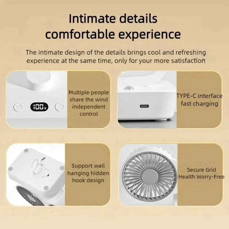 Brisano Table Fan Wireless | 8000mAh Battery | 90° Oscillating & 4-Speed Wind | LED Display & USB Charging