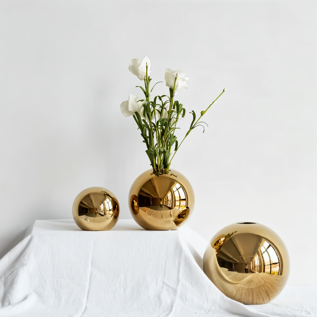 Ceramic Vase Aurelia Gold | Round Shape with Glossy Finish | Timeless Elegant & Versatile | For Flowers & Decor