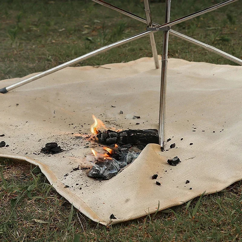 CampVita Fire Protection Camping Mat | Heat Resistant & Fireproof | Ideal for Grill & Campfire | Fiberglass Beige