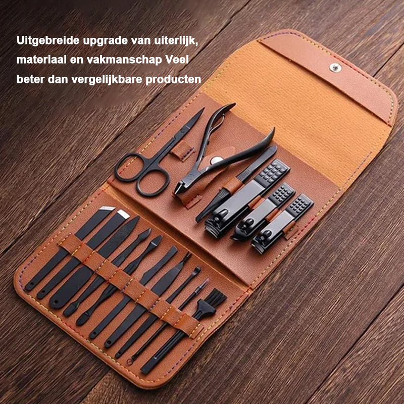 PureNail Pro | Maniküre-Set 16-teilig | Edelstahl Nagelpflege-Set | PU-Leder Etui | Für Hände, Füße & Gesicht