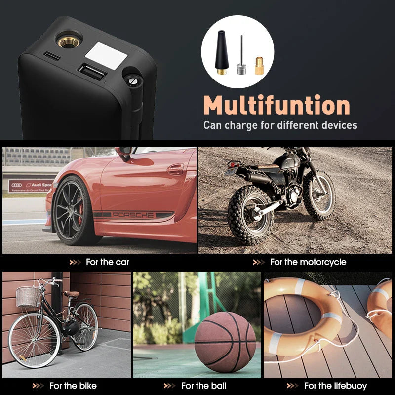 AIRTORO Air Compressor | Rechargeable & Wireless | For Car, Bicycle & Balls | With Power Bank Function