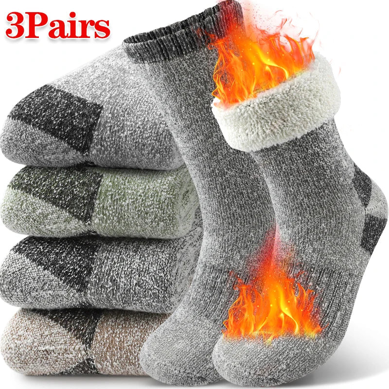 AlpenWool | 3 Pairs Men's Winter Socks | Extra Thick & Warm | Thermal Wool Socks for Skiing & Outdoor | Mid-Calf