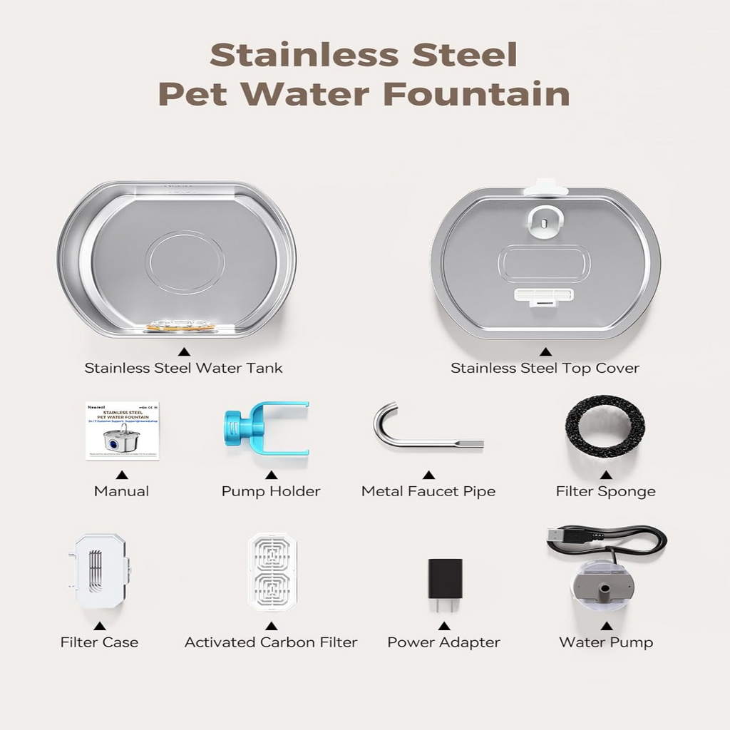Felindra Cat Drinking Fountain made of Stainless Steel | Flowing Water for Better Hydration | Quiet & Hygienic | 2.5 L Capacity