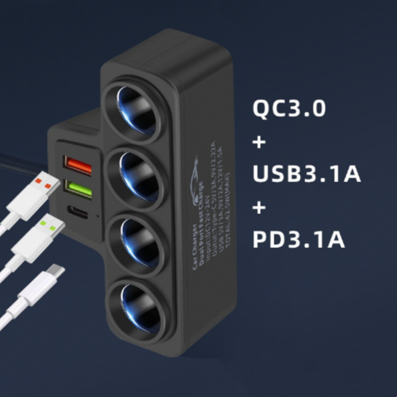 ChargePilot | 7-in-1 KFZ-Ladeadapter | 4 Zigarettenanzünder-Anschlüsse & 3 USB-Ports | Schnellladefunktion für Auto und Wohnmobil