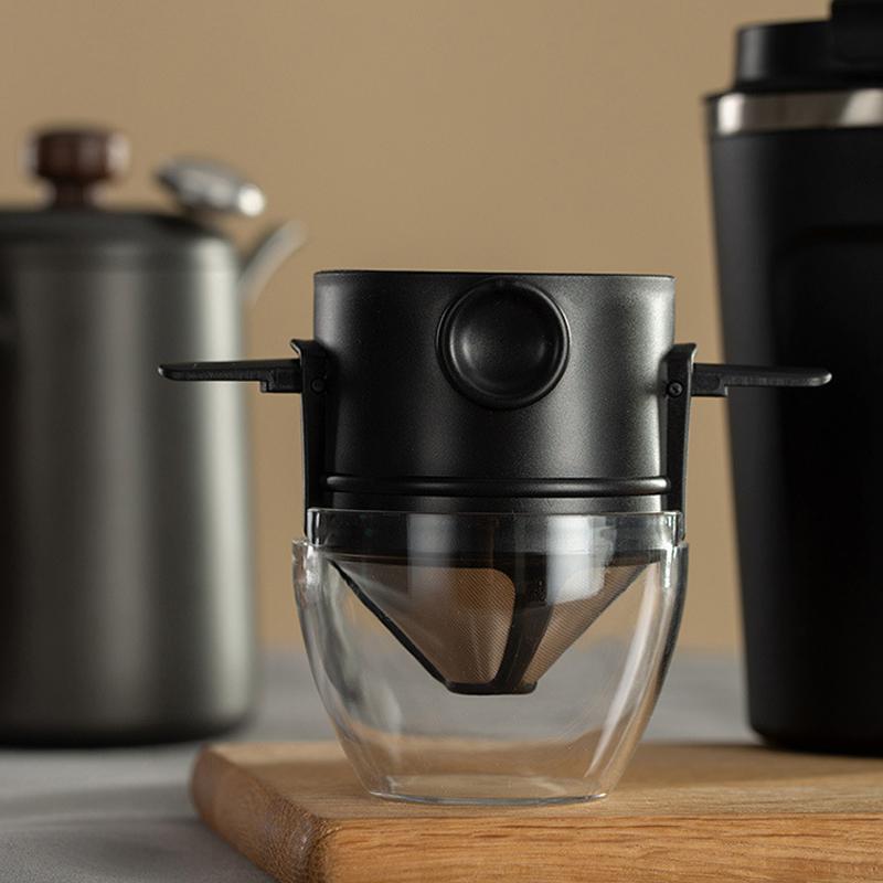 AromaFold | Kaffeefilter aus Edelstahl | Doppelschicht-Mikrofilter | Wiederverwendbar | Faltbarer Halter