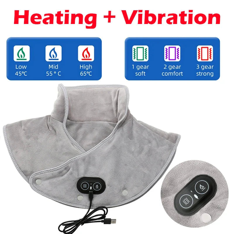 Heat Neck & Shoulder Massager ThermoLiva | USB Heating Pad with Vibration | 3 Temperature Levels & Timer | Soft Plush