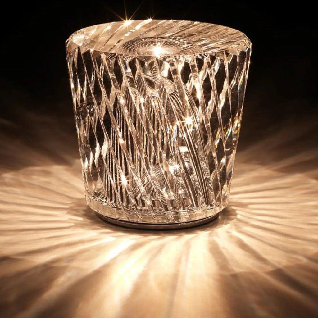 Crystal Table Lamp VÉLORIA | Diamond Optics & 360° Light Effects | Wireless & USB Rechargeable | Up to 12 Hours of Illumination