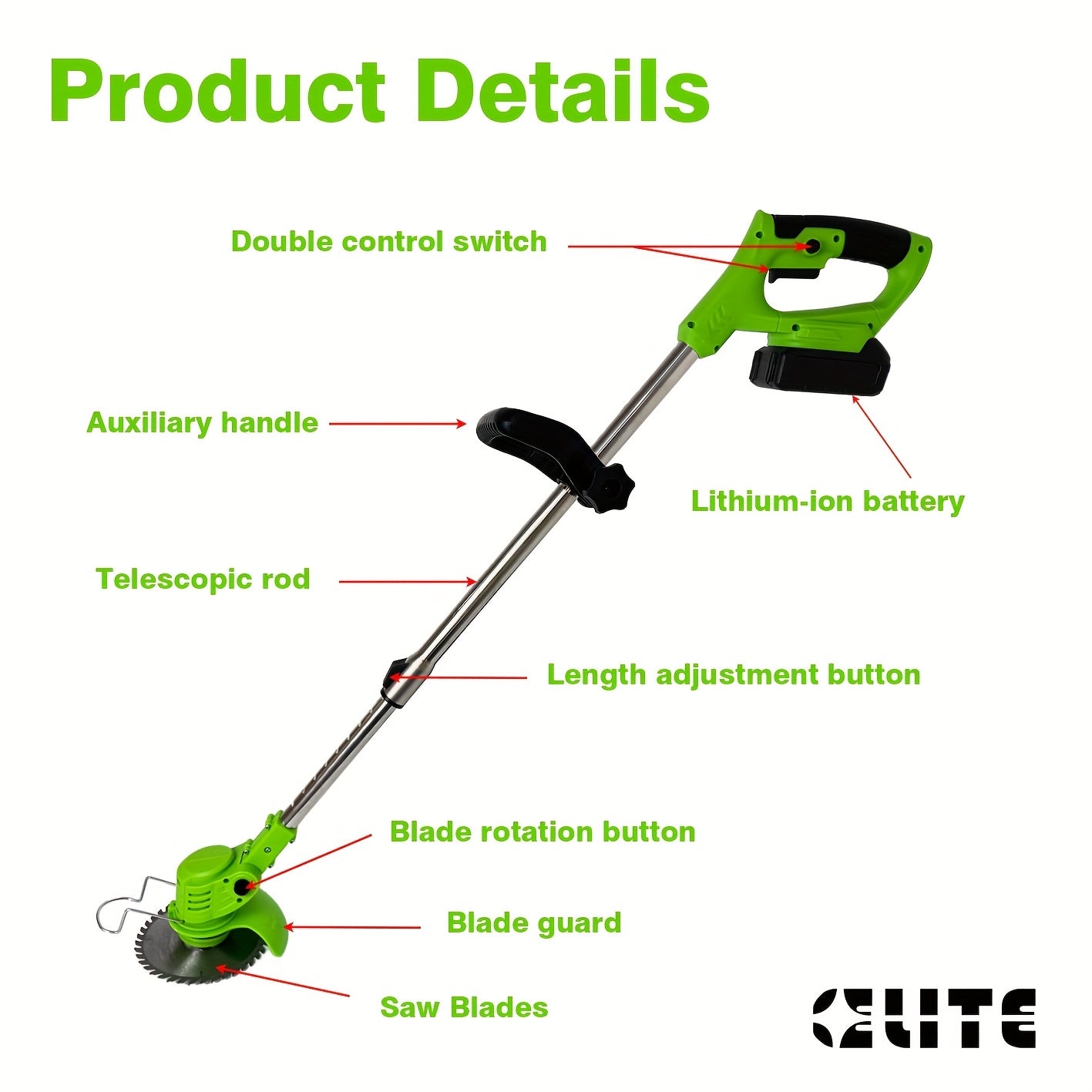 Cordless Grass Trimmer GrünKraft | Adjustable | Multiple Blade Attachments | Lightweight & Portable