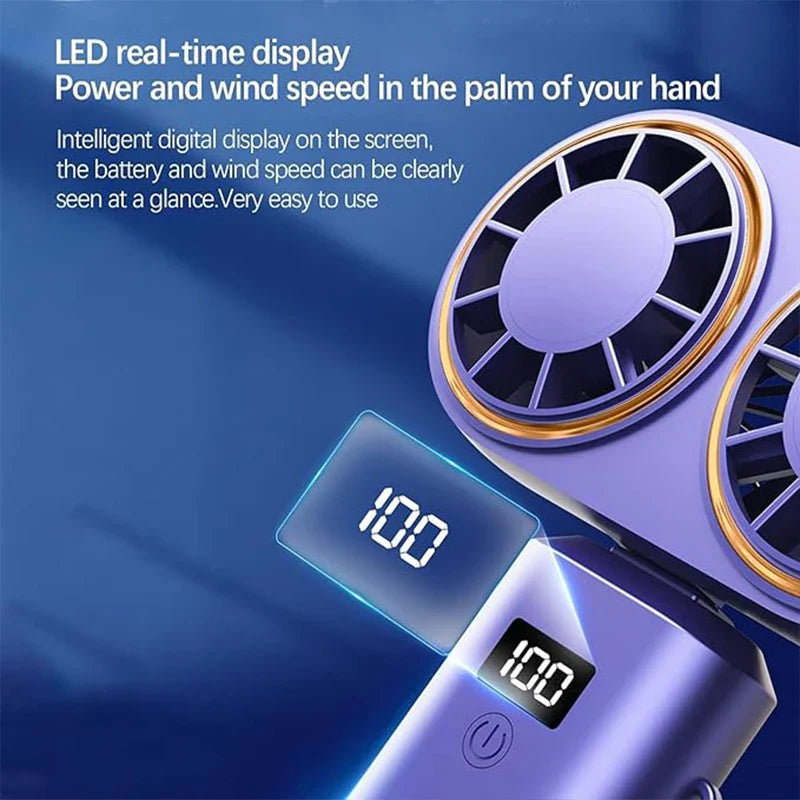 AerisCool Hand Fan Dual-Fan | 5-Level Cooling | Rechargeable & Digital Display