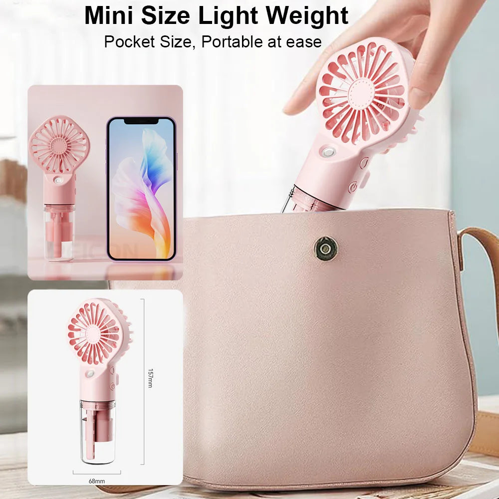 Brisella Air Mini Hand Fan with Humidifier | 4-Level Spray Function | USB Rechargeable | Portable & Quiet