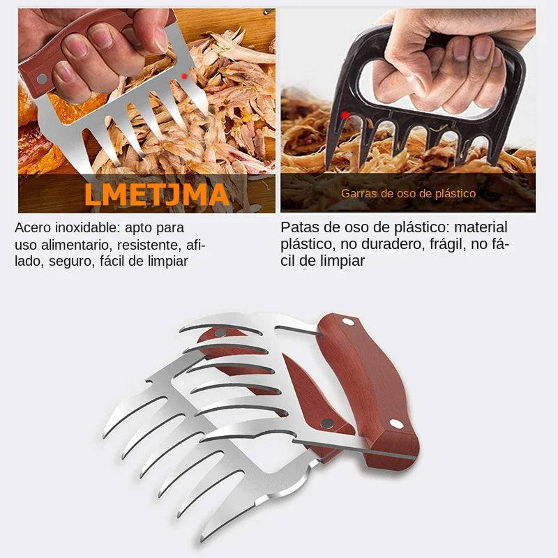 GrillWilde BBQ Meat Claws Made of Stainless Steel | With Wooden Handle & Bottle Opener | Ideal for Pulled Pork, Chicken & Grilled Meat