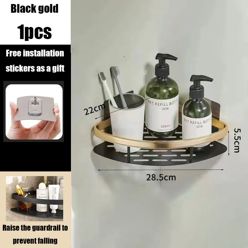 AquaSpace Pro | Corner Shower Shelf without Drilling | Aluminum | Rust-Free & Durable | Bathroom Shelf in Black, White, Silver, or Black-Gold
