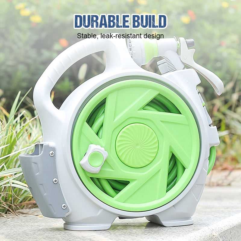 GardenFlow Schlauchwagen | 7 Sprühmodi | Mobiler Gartenschlauch-Aufroller | 32 x 32 x 13,5 cm