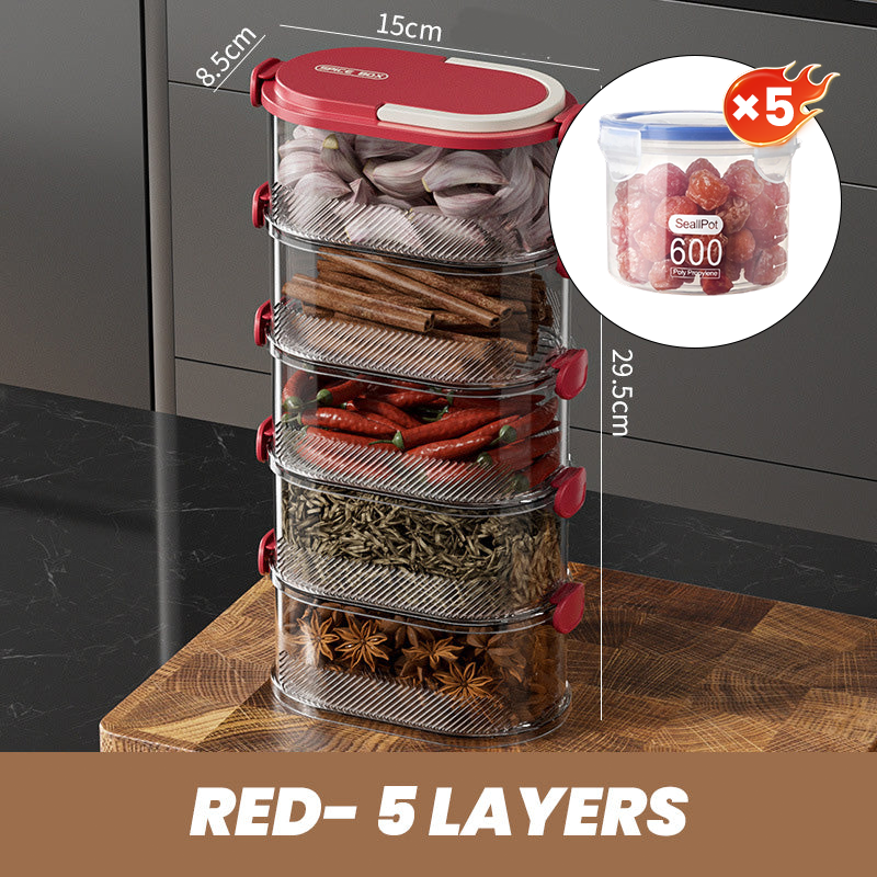 Gewürz-Aufbewahrungsbox mit Mehrfachfächern | Luftdichtes Design | Platzsparende Küchenorganisation