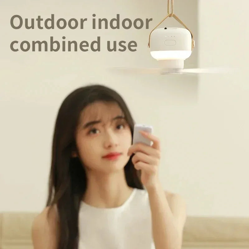 CampiBreeze Portable Ceiling Fan | 3600/7200 mAh Battery | LED & Remote Control | Quiet & Hangable