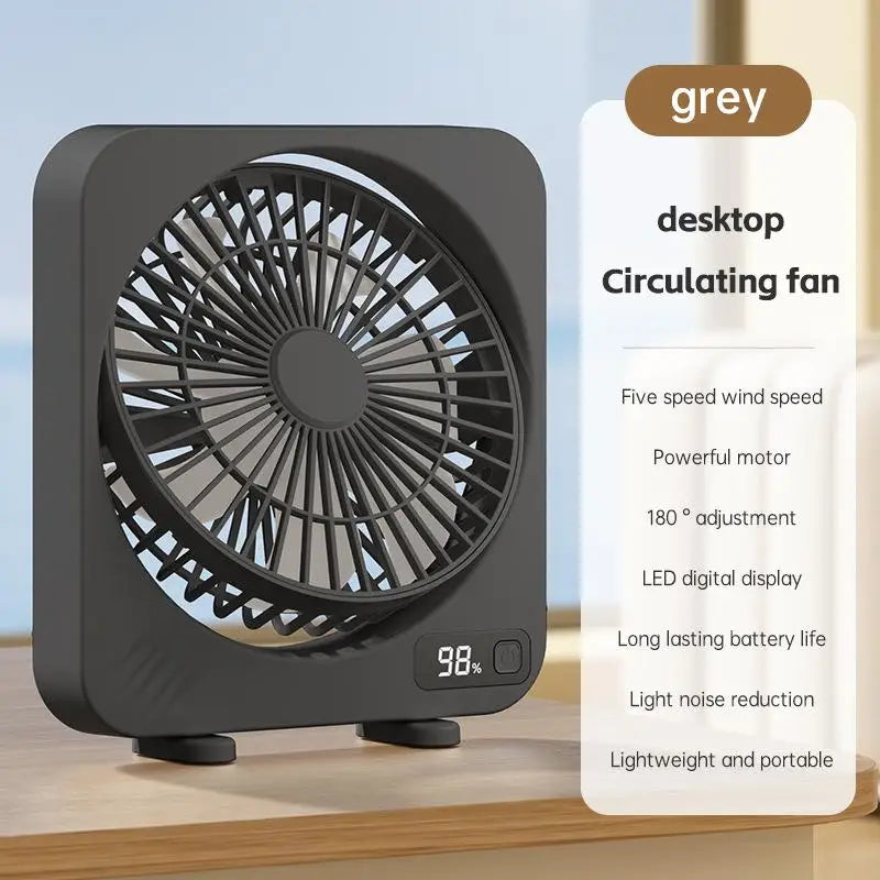 AeroLino USB Desk Fan | 5-Speed Digital Display | Portable & Quiet | For Office, School & Home