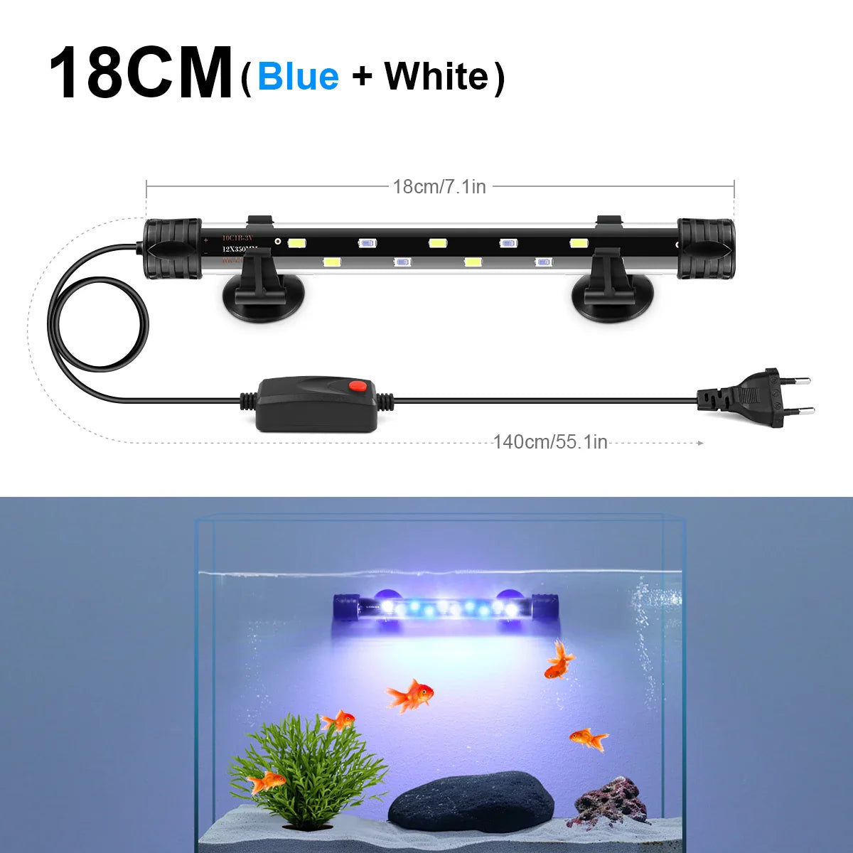 Aquanova LED Aquarium Lamp | Waterproof & Submersible | Plant Growth & Fish Colors | 18–58 cm