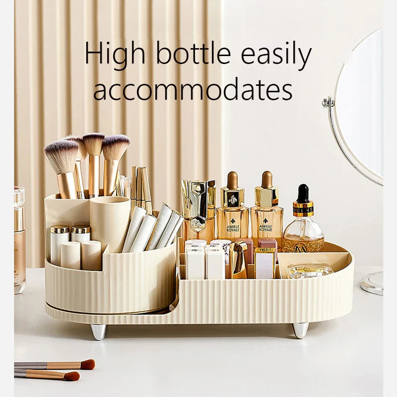 Clearlyn SpinBox Rotatable Makeup Organizer made of Plastic | Cosmetic Box with Compartments | 360° Rotating & Space-Saving | Acrylic Look