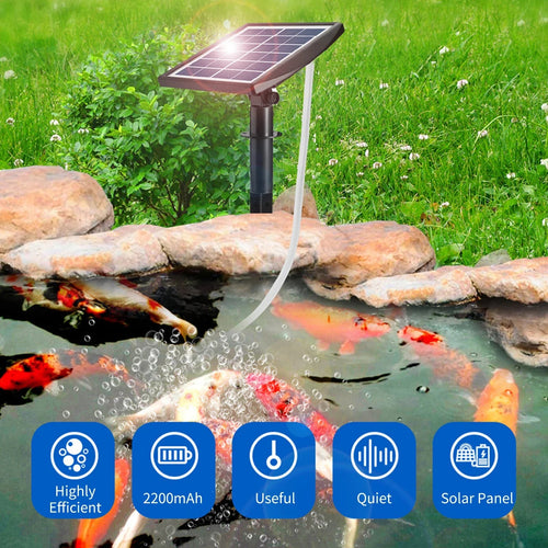 AquaSola Solar-Powered Oxygen Pump with Battery | 6V 2W | For Ponds & Aquariums | Including 2 Air Stones & 0.25 cm Hose