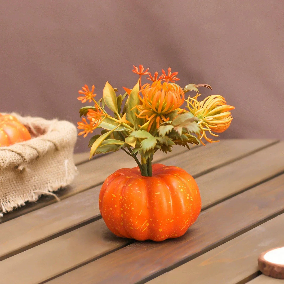 Decorative Pumpkin AutumnCharm | Artificial Pumpkin with Maple Leaves | Autumn, Halloween & Thanksgiving Decoration
