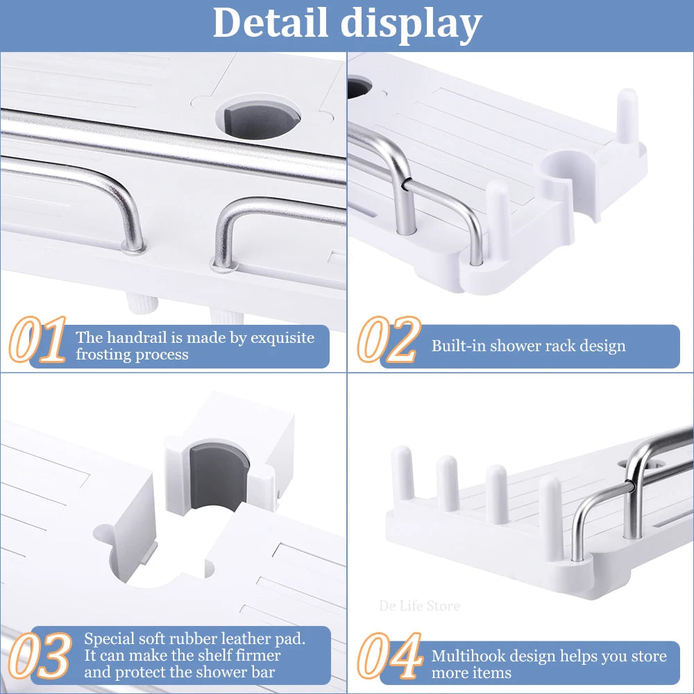 DuoShower Holder | Adjustable Shower Head Holder & Shelf | 2-in-1 Design | Space-Saving Plastic