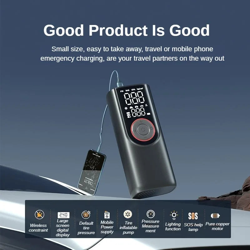 Digital Cordless Air Pump AirSure Pro | 150 PSI | 6000 mAh Power Bank | LED Light & Automatic Stop | For Car, Bicycle, Ball & More