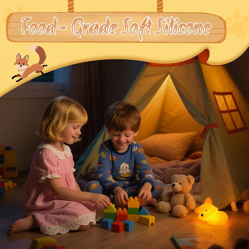 Fox Night Light Made of Silicone | Rechargeable, Dimmable & with Timer | Cute Gift Idea for Children & Adults