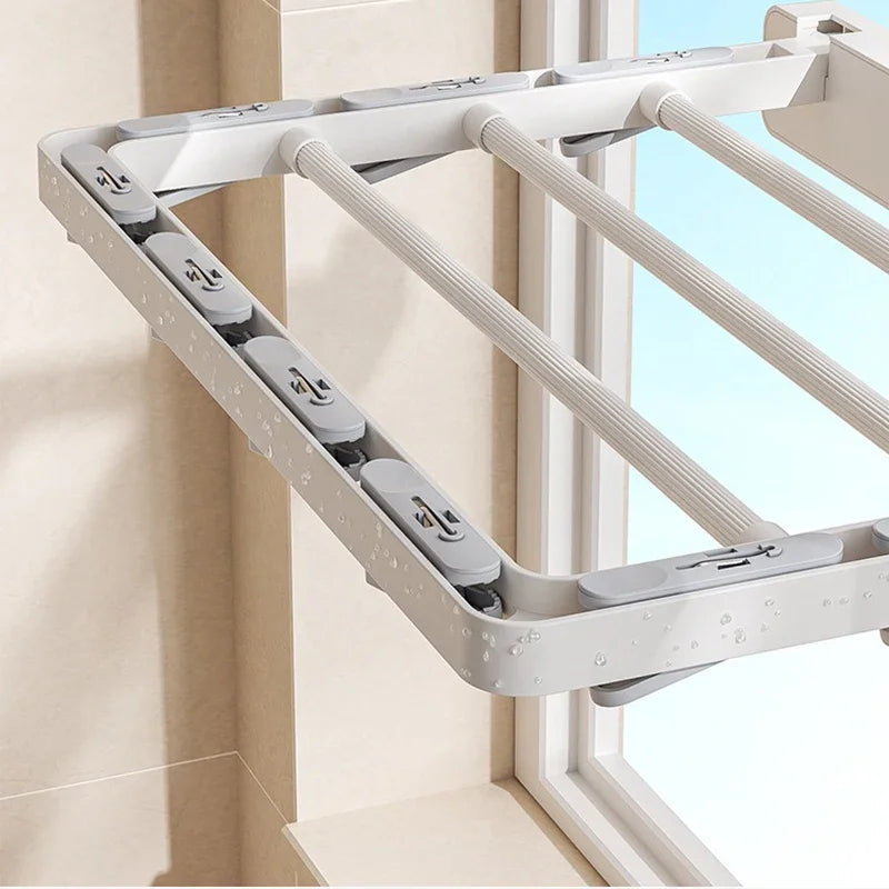 DryFold Wall-Mounted Folding Clothes Dryer | Foldable & Space-Saving | With Windproof Clips | Plastic/Stainless Steel