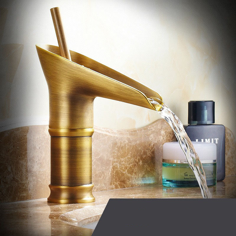 AquaVintura Antique Waterfall Faucet | Brass Tap with Single Lever Mixer | Hot & Cold Water | Bronze Finish