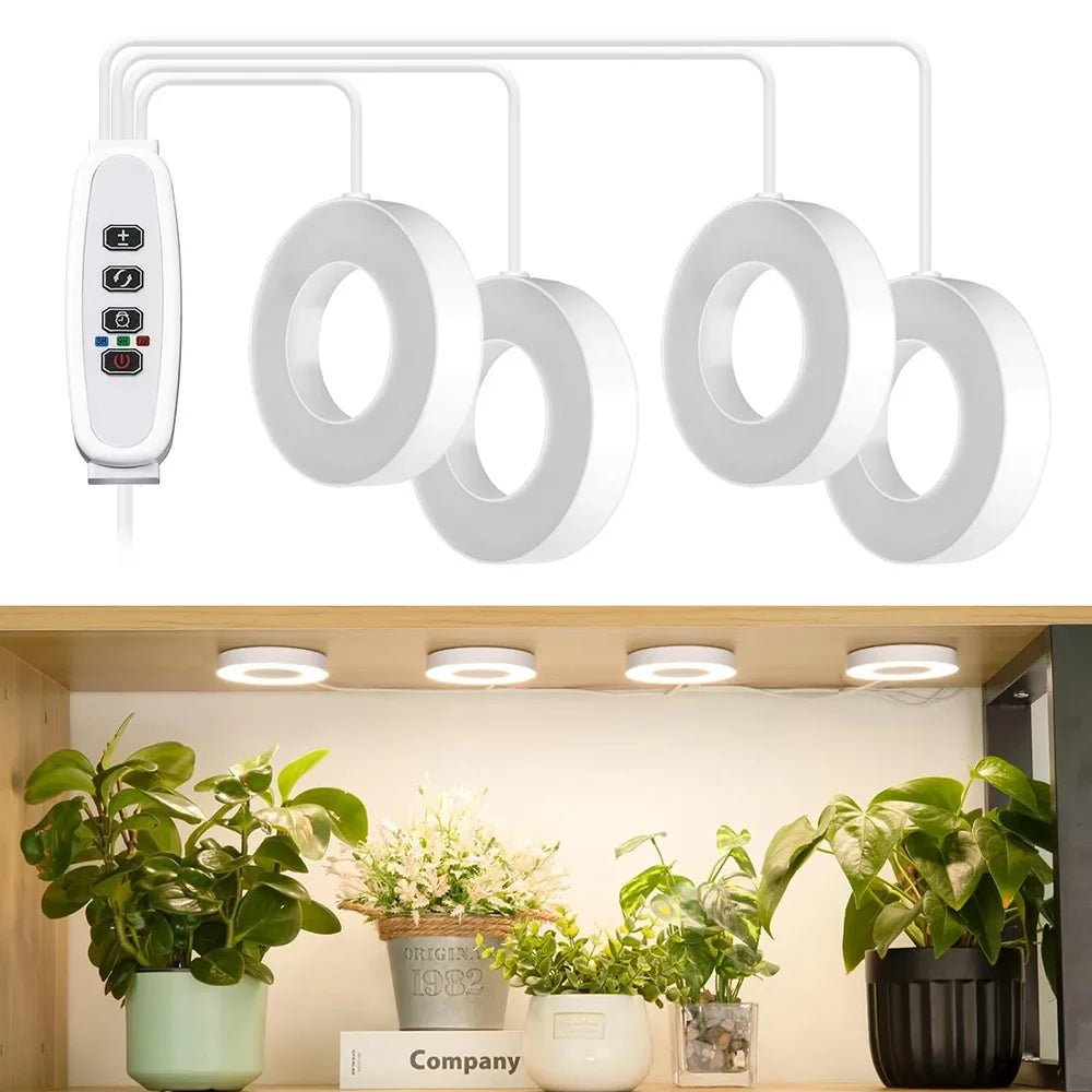 FloraHalo Plant Lamp | LED Full Spectrum Plant Lamp | 10 Brightness Levels & Timer | Ceiling & Under-Cabinet Halo Light for Houseplants