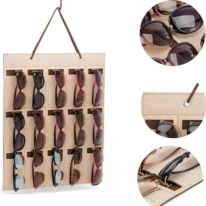 GlasSpace Organizer | Wall-Mounted Glasses Holder | Foldable Storage Bag for Sunglasses | Space-Saving & Dustproof | 42 × 38 cm