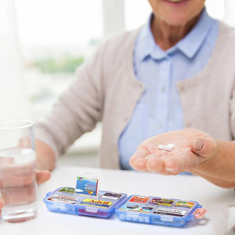 MediVoya | Tablettenbox für Reisen | 10 Fächer | Wasserdicht | Mit 161 Beschriftungsetiketten