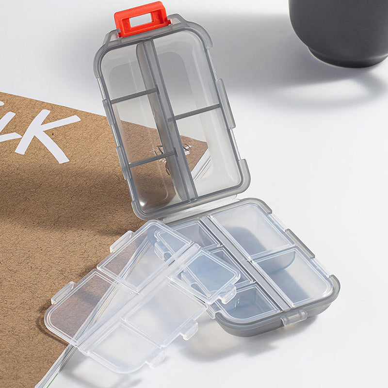 MediVoya | Tablettenbox für Reisen | 10 Fächer | Wasserdicht | Mit 161 Beschriftungsetiketten