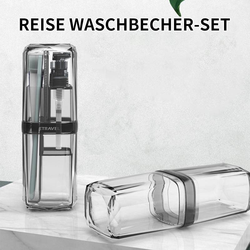 Traveluxe | 8-in-1 Reise-Kulturbecher | Multifunktionales Pflegeset | Auslaufsicher | Kompaktes Reiseformat