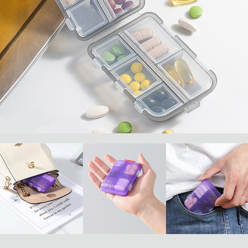 MediVoya | Tablettenbox für Reisen | 10 Fächer | Wasserdicht | Mit 161 Beschriftungsetiketten