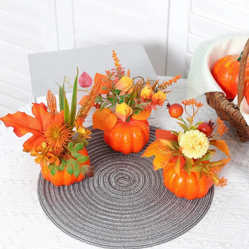Decorative Pumpkin AutumnCharm | Artificial Pumpkin with Maple Leaves | Autumn, Halloween & Thanksgiving Decoration