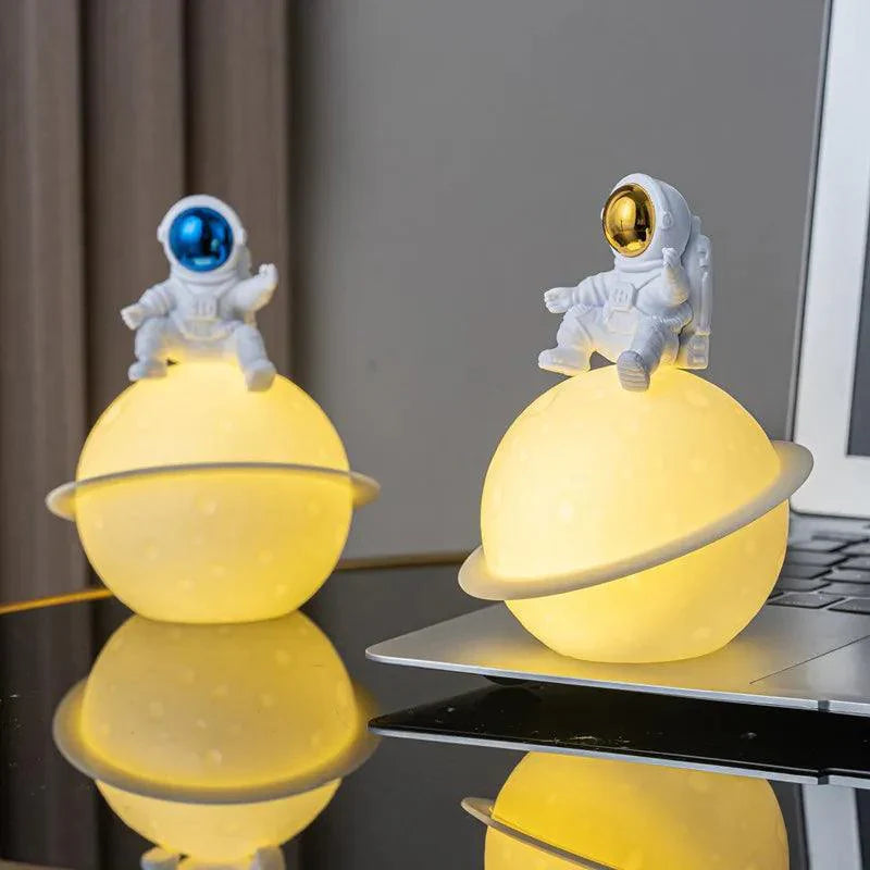 AstroLume Astronaut Sculpture with Planet Night Light | Modern Decorative Highlight | Eco-friendly PVC & ABS | 9.8 x 12.1 cm