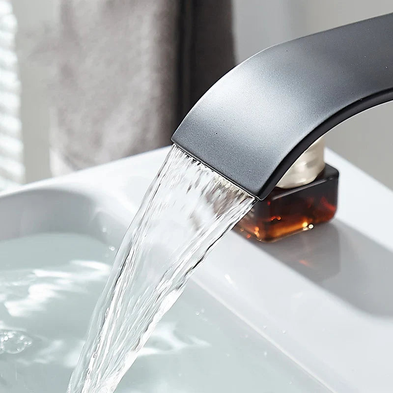 Aqualis Noir Waterfall Basin Mixer Tap | Stainless Steel | Hot & Cold Water | For Bathroom & Guest WC