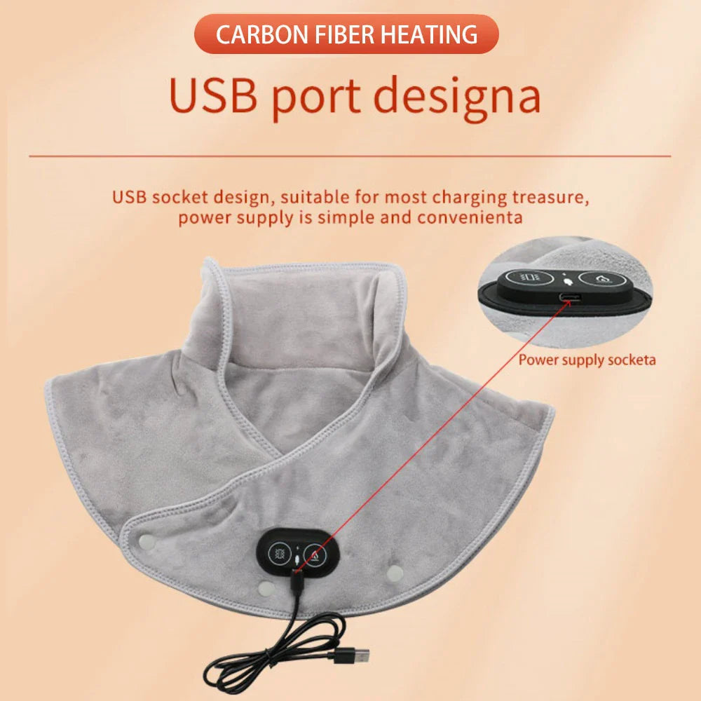 Heat Neck & Shoulder Massager ThermoLiva | USB Heating Pad with Vibration | 3 Temperature Levels & Timer | Soft Plush