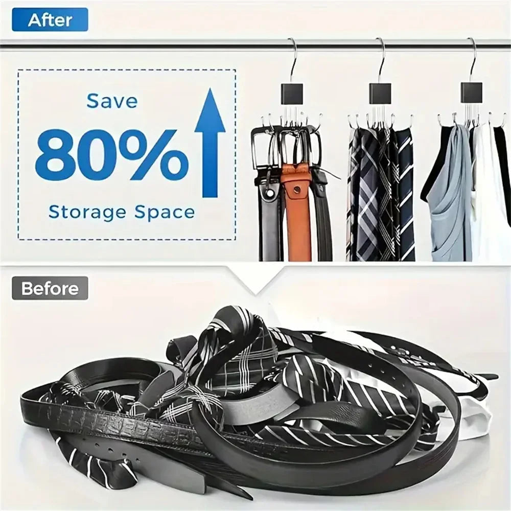 Hangello Clothes Hook Organizer 6-way | Rotatable & Space-saving | For Belts, Bras, Scarves & Ties | Metal