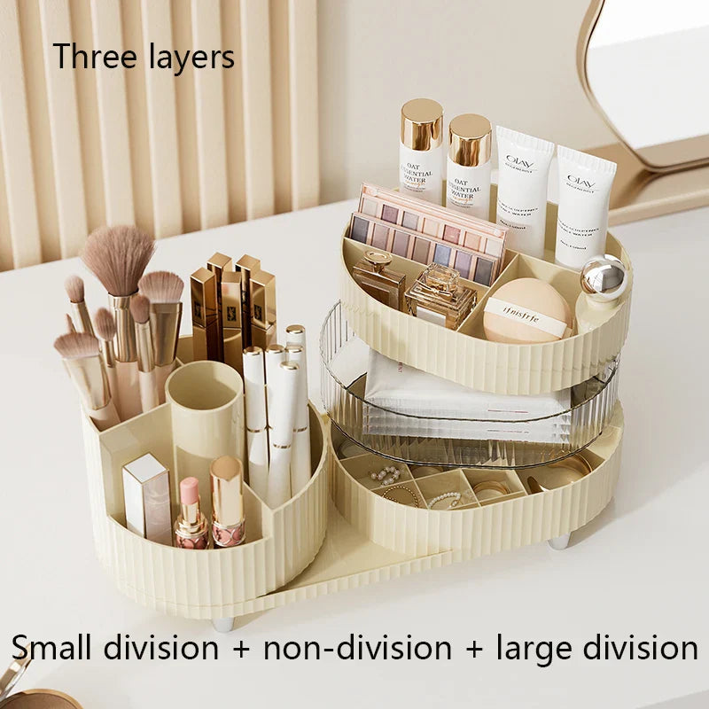 Clearlyn SpinBox Rotatable Makeup Organizer made of Plastic | Cosmetic Box with Compartments | 360° Rotating & Space-Saving | Acrylic Look