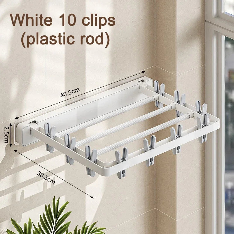 DryFold Wall-Mounted Folding Clothes Dryer | Foldable & Space-Saving | With Windproof Clips | Plastic/Stainless Steel