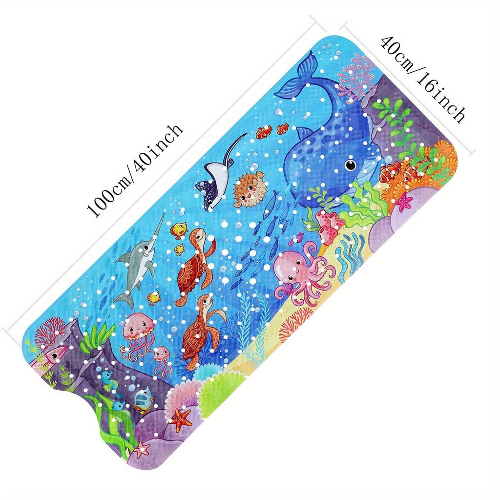 Anti-Slip Bathtub Mat AquaBuddy | Extra Long & Washable | With Sea Motif & Suction Cups | For Children's Bath