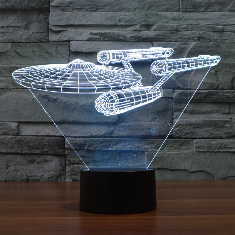 3D Star Trek Illusion Lamp | Floating Enterprise | Multicolored LED Light | 20 cm High